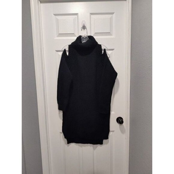Alya Sweater Dress Size Medium Heavy Knit Ribbed Mock Turtleneck Cold Shoulder - Picture 6 of 6